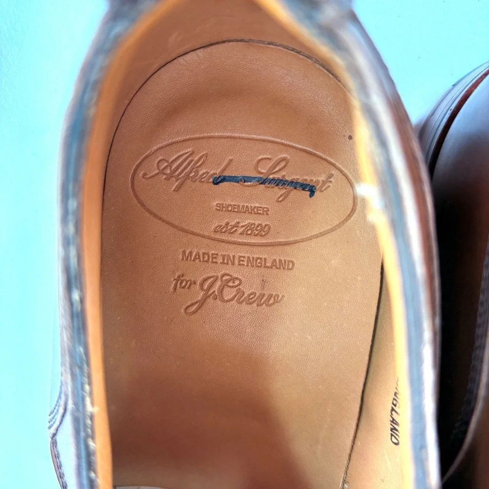 Alfred Sargent J.Crew Derby Shoes Brown Leather Cap Toe England A1379-SP9395 9.5